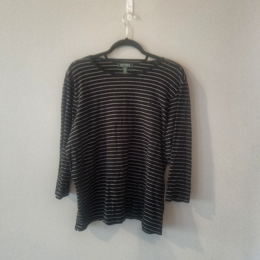 Ralph Lauren 3/4 Sleeve B&W Striped Cotton Shirt